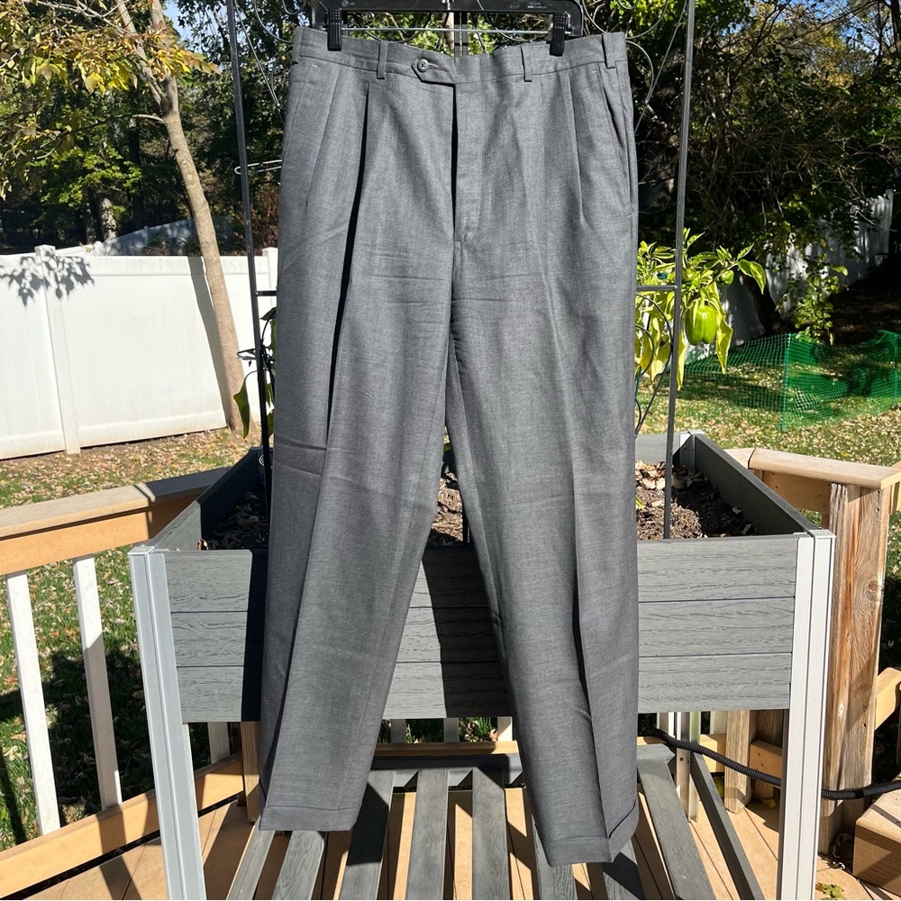 JB Britches for Nordstrom 100% Wool Gray Pleated Cuffed Dress Pants Size 35x32